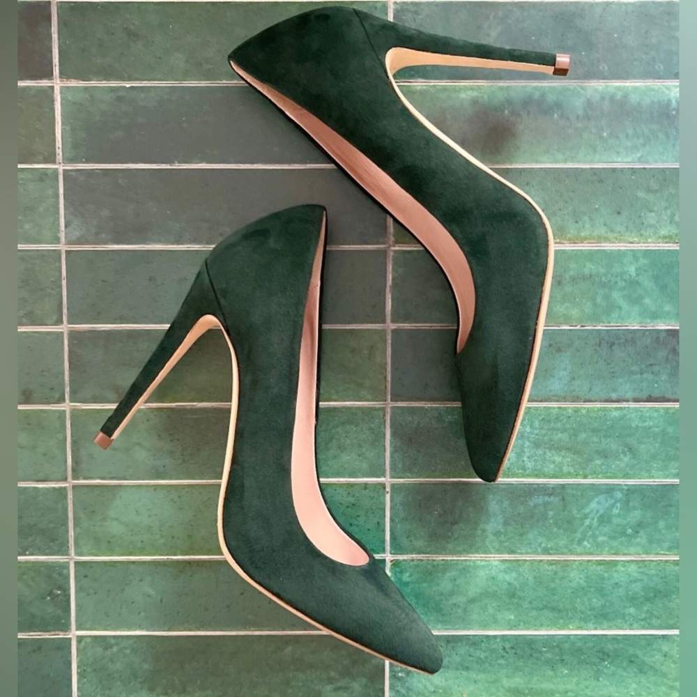 Tory Burch Dark Green Suede Pointed-Toe Stiletto Pumps